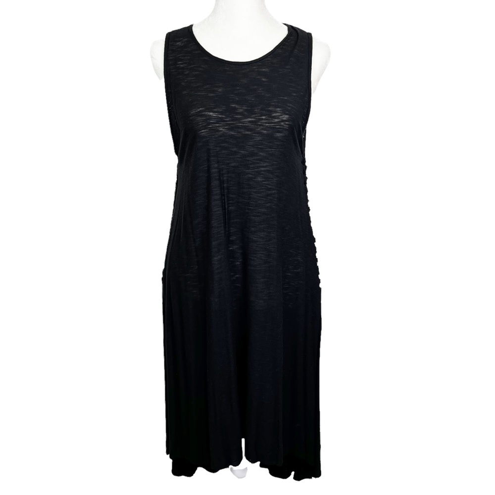 NWT Michelle Burnout Hi Low Sleeveless Tank Cover Up Braided Sides Black Sz S